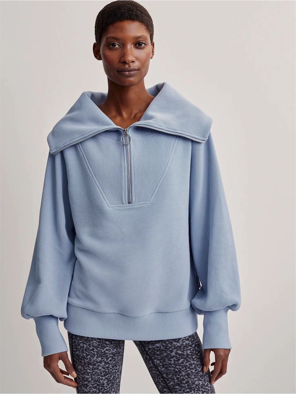 Varley Vine Dusty Blue Ribbed Half-Zip Sweatshirt Size Small - Picture 2 of 11
